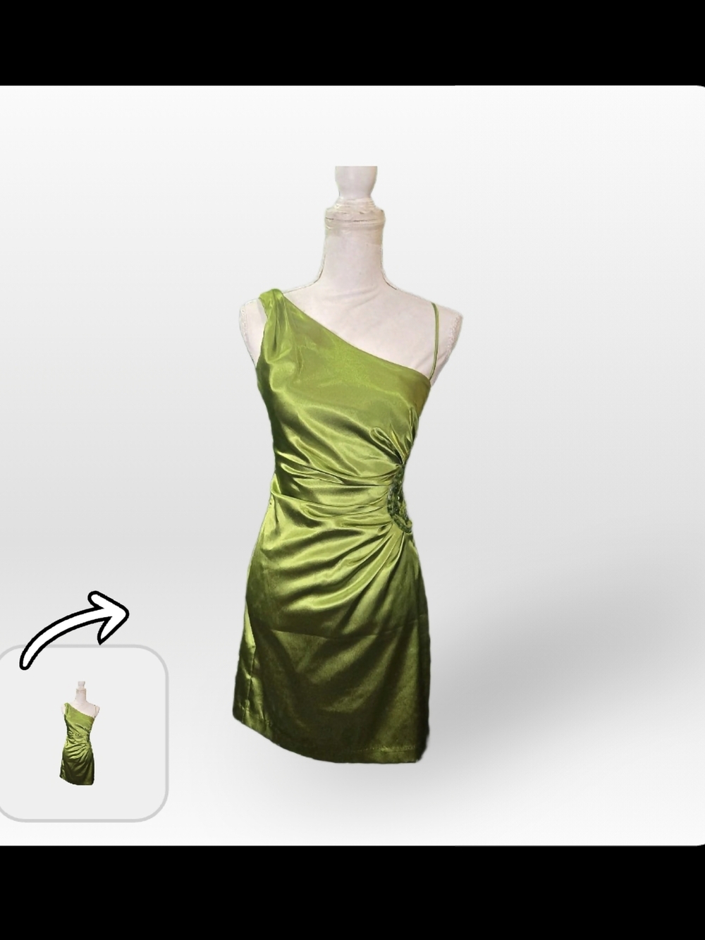Y2K VINTAGE‎ Teeze Me Lime Green One-Shoulder Satin Asymmetrical Dress